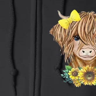 Highland Cow With Sunflowers Full Zip Hoodie