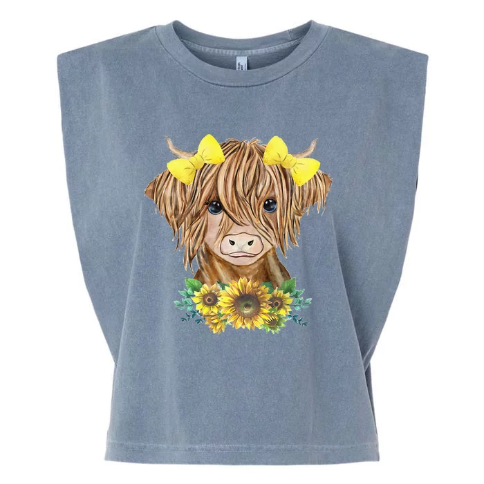 Highland Cow With Sunflowers Garment-Dyed Women's Muscle Tee