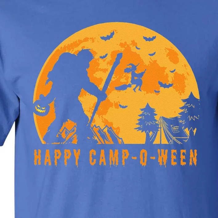 Happy CampOWeen Witch Camping Halloween Bigfoot Camper Tall T-Shirt