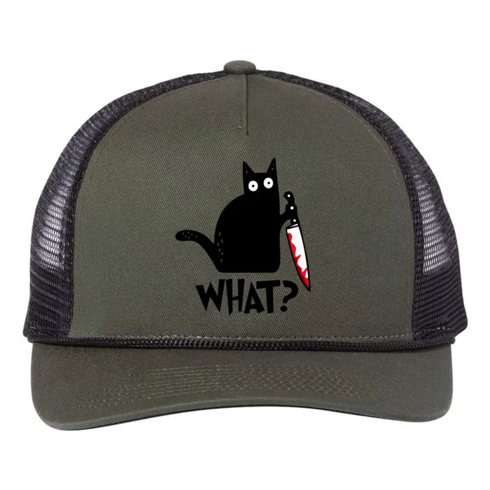 Halloween Cat What Funny Murderous Black Cat With Knife Retro Rope Trucker Hat Cap