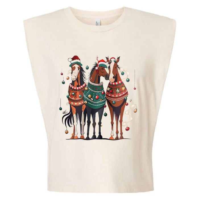 Horse Christmas Xmas Horseback Riding Farm Garment-Dyed Women's Muscle Tee