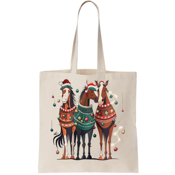 Horse Christmas Xmas Horseback Riding Farm Tote Bag