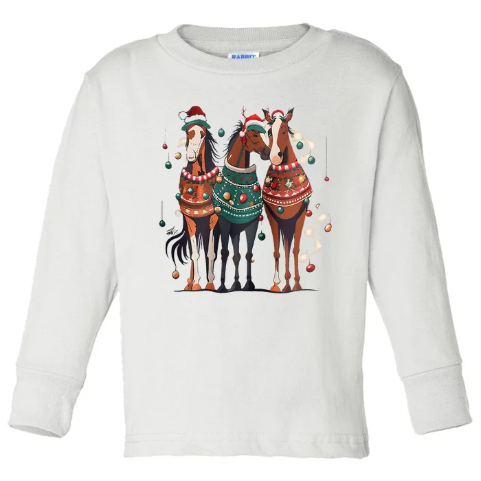 Horse Christmas Xmas Horseback Riding Farm Toddler Long Sleeve Shirt