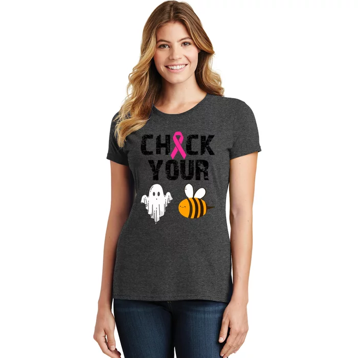 Halloween Check Your Boo Bees Funny Breast Cancer Gift Women's T-Shirt