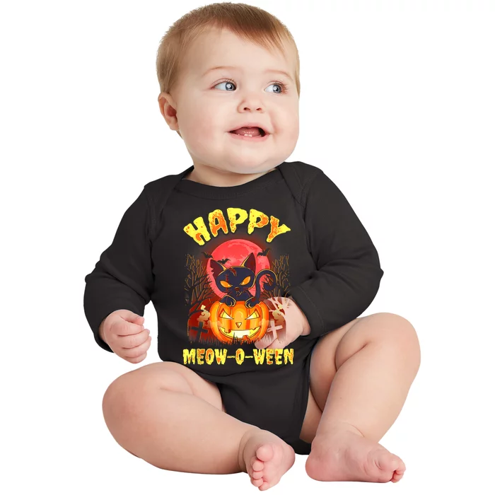 Halloween Cat Zombie Jack O Lantern Happy MeowOWeen Kitten Baby Long Sleeve Bodysuit