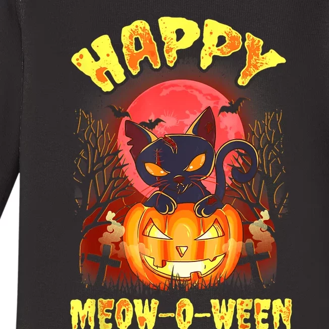 Halloween Cat Zombie Jack O Lantern Happy MeowOWeen Kitten Baby Long Sleeve Bodysuit