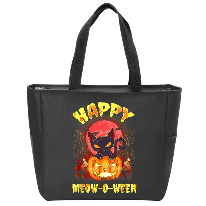 Halloween Cat Zombie Jack O Lantern Happy MeowOWeen Kitten Zip Tote Bag