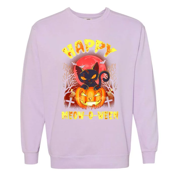 Halloween Cat Zombie Jack O Lantern Happy MeowOWeen Kitten Garment-Dyed Sweatshirt