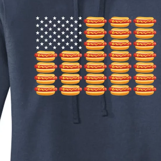 Hot Dog American Flag July 4th Patriotic Summer BBQ Funny Women's Pullover Hoodie