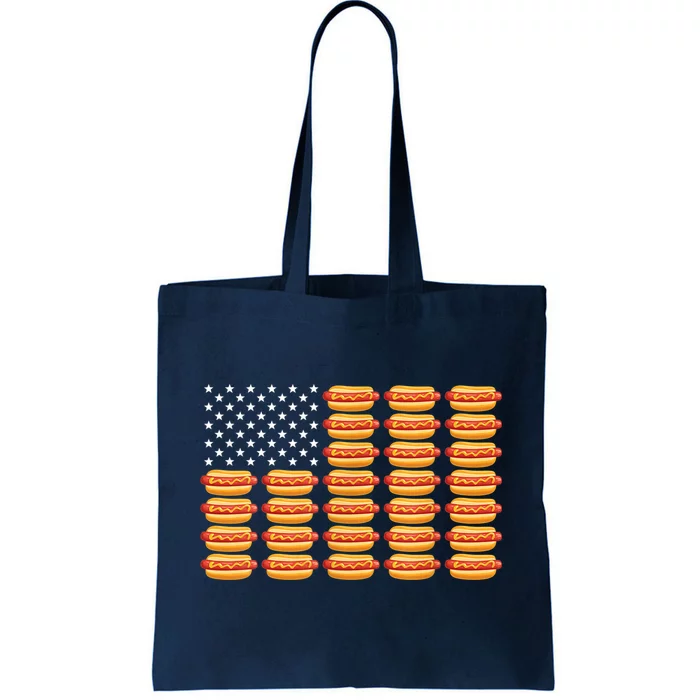 Hot Dog American Flag July 4th Patriotic Summer BBQ Funny Tote Bag