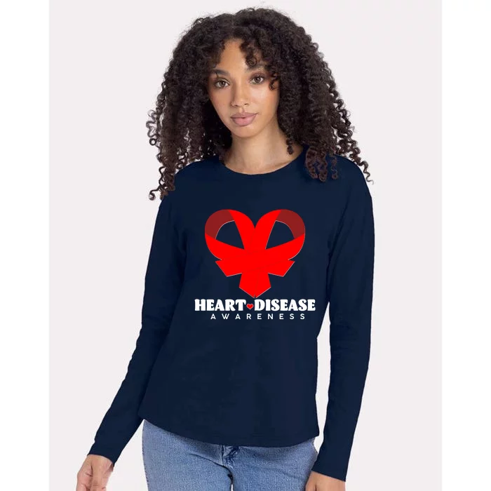 Heart Disease Awareness Red Heart Ribbons Womens Cotton Relaxed Long Sleeve T-Shirt