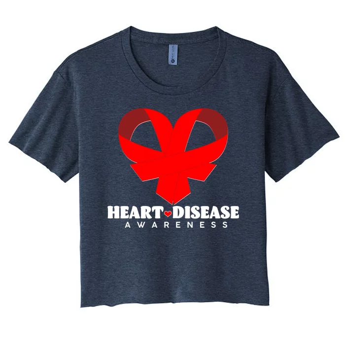 Heart Disease Awareness Red Heart Ribbons Women's Crop Top Tee