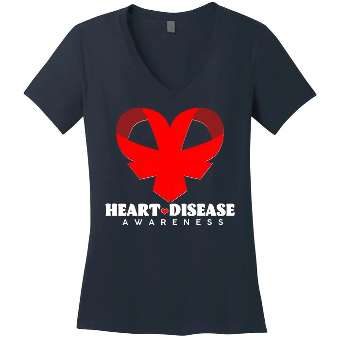 Heart Disease Awareness Red Heart Ribbons Women's V-Neck T-Shirt