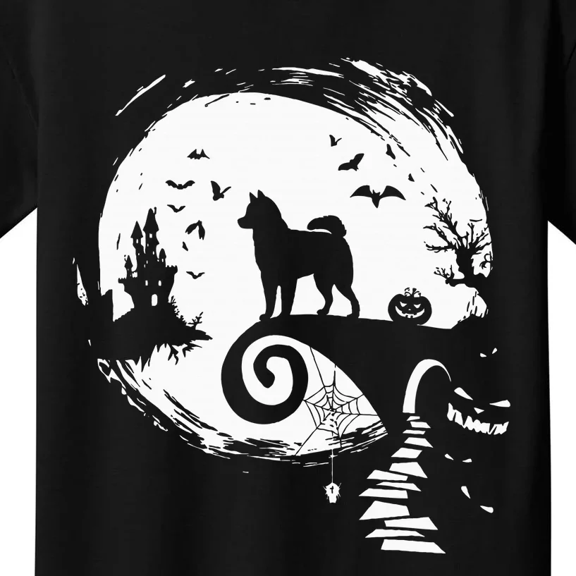 Husky Dog And Moon Halloween Costume Dog Lover Funny Kids T-Shirt