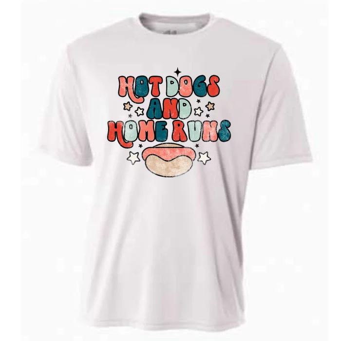 Hot Dogs And Home Runs Retro Game Day Funny Baseball Lover Cooling Performance Crew T-Shirt