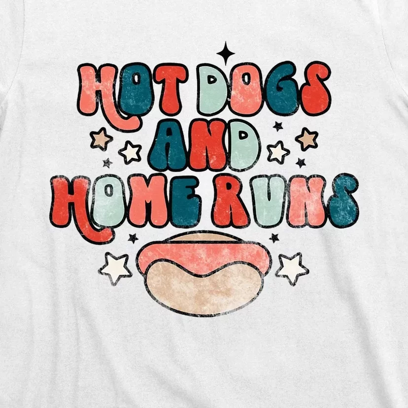 Hot Dogs And Home Runs Retro Game Day Funny Baseball Lover T-Shirt