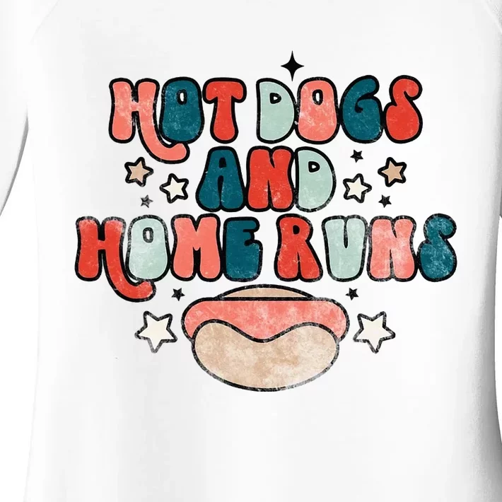 Hot Dogs And Home Runs Retro Game Day Funny Baseball Lover Women's Perfect Tri Tunic Long Sleeve Shirt