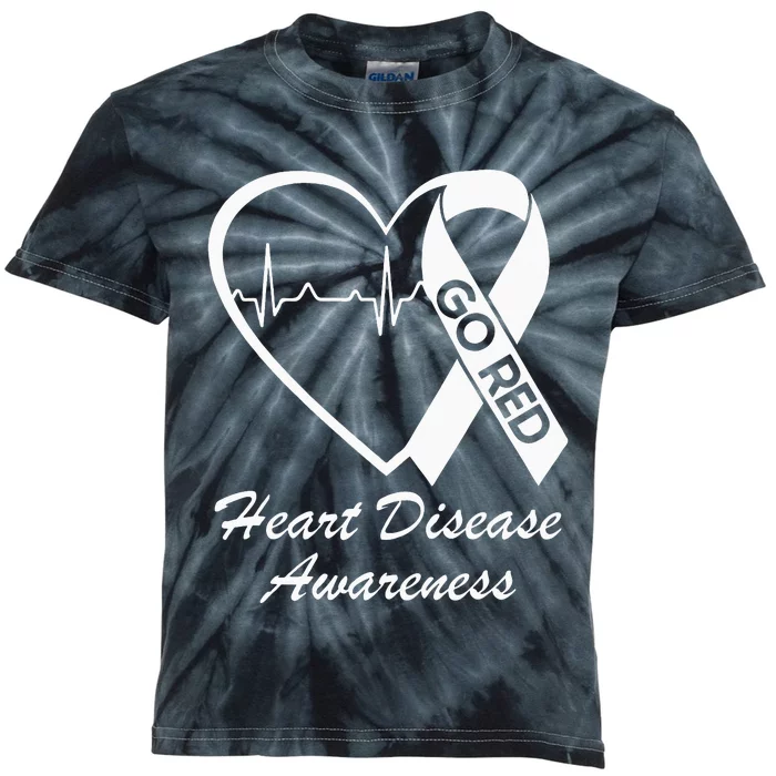 Heart Disease Awareness We Wear Red In February Go Red Heart Kids Tie-Dye T-Shirt