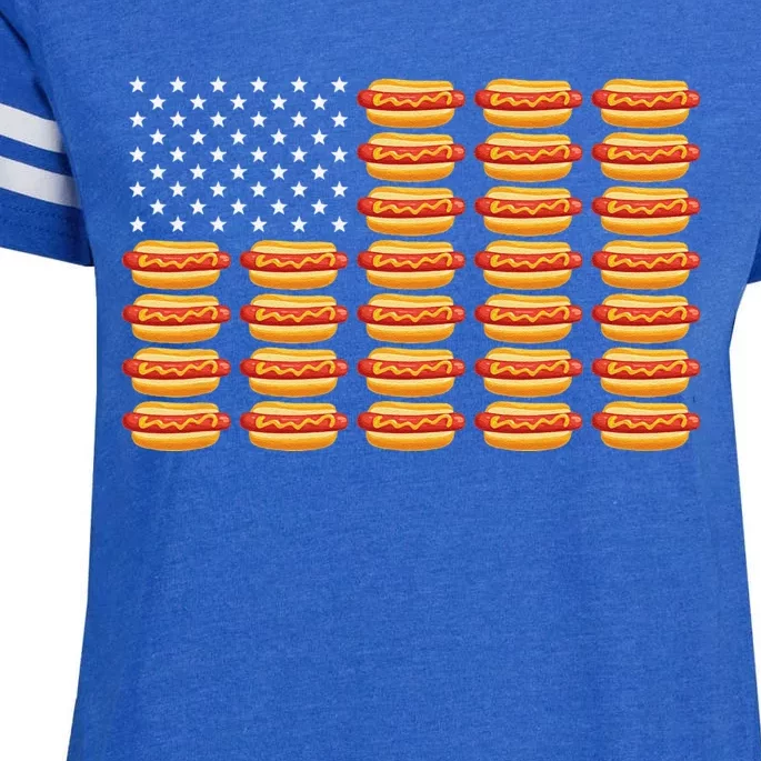 Hot Dog American Flag July 4th Patriotic Summer BBQ Funny Enza Ladies Jersey Football T-Shirt