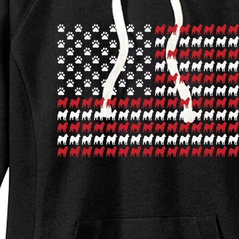 Husky Dog American Flag Patriotic 4th Of July Women's Fleece Hoodie