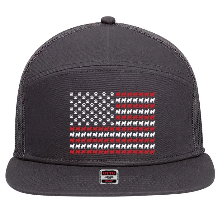 Husky Dog American Flag Patriotic 4th Of July 7 Panel Mesh Trucker Snapback Hat