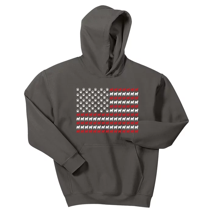 Husky Dog American Flag Patriotic 4th Of July Kids Hoodie