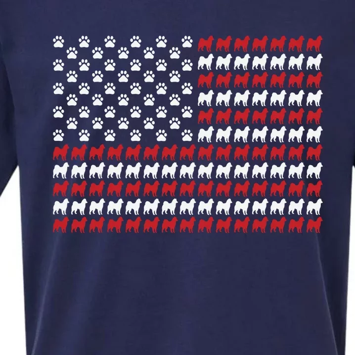 Husky Dog American Flag Patriotic 4th Of July Sueded Cloud Jersey T-Shirt