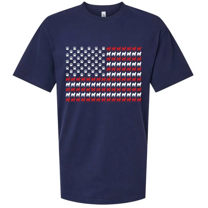 Husky Dog American Flag Patriotic 4th Of July Sueded Cloud Jersey T-Shirt