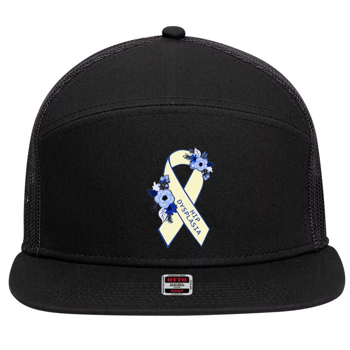 Hip Dysplasia Awareness Floral Blue White Ribbon Pocket Size 7 Panel Mesh Trucker Snapback Hat