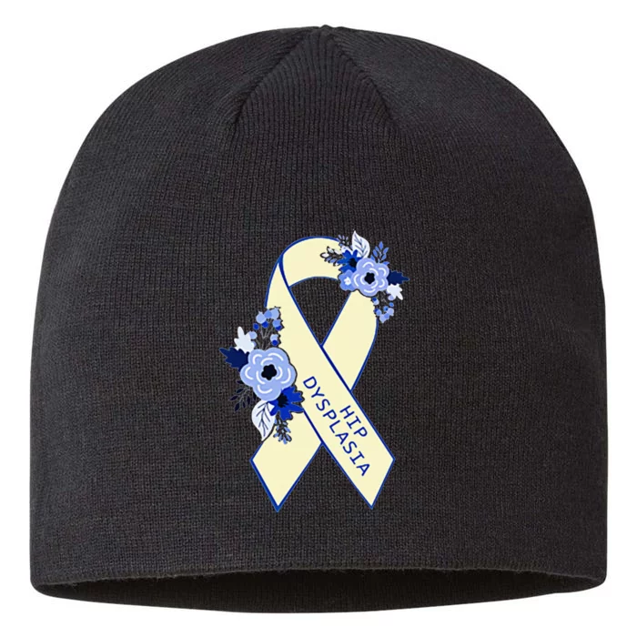 Hip Dysplasia Awareness Floral Blue White Ribbon Pocket Size 8 1/2in Sustainable Knit Beanie