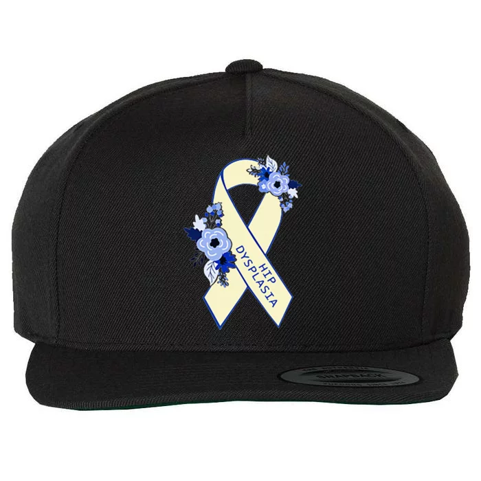 Hip Dysplasia Awareness Floral Blue White Ribbon Pocket Size Wool Snapback Cap