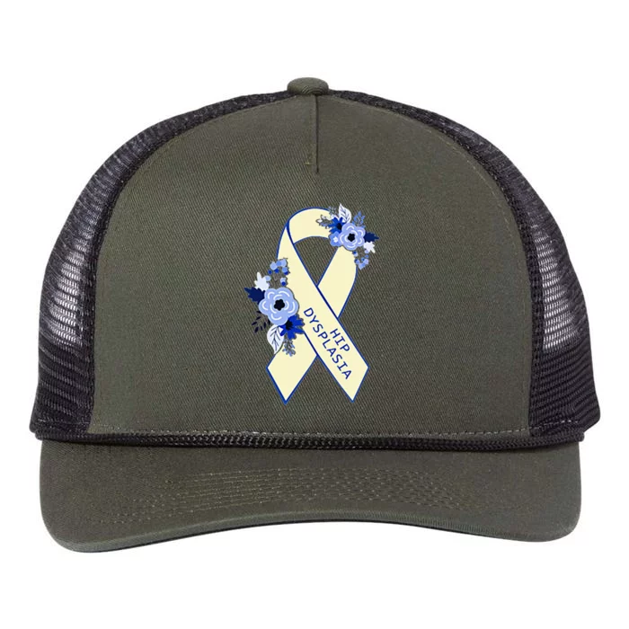 Hip Dysplasia Awareness Floral Blue White Ribbon Pocket Size Retro Rope Trucker Hat Cap