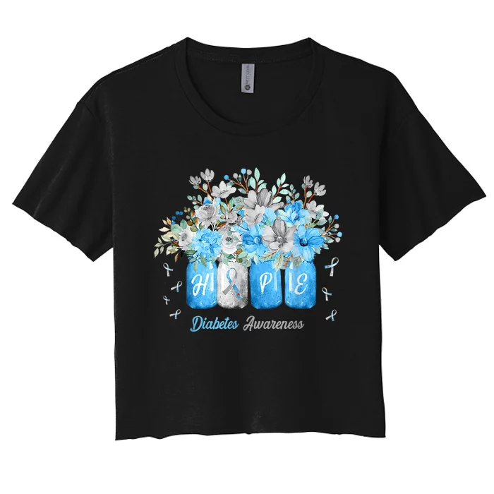 Hope Diabetes Awareness Blue Flowers Type 1 Diabetes Month Women's Crop Top Tee