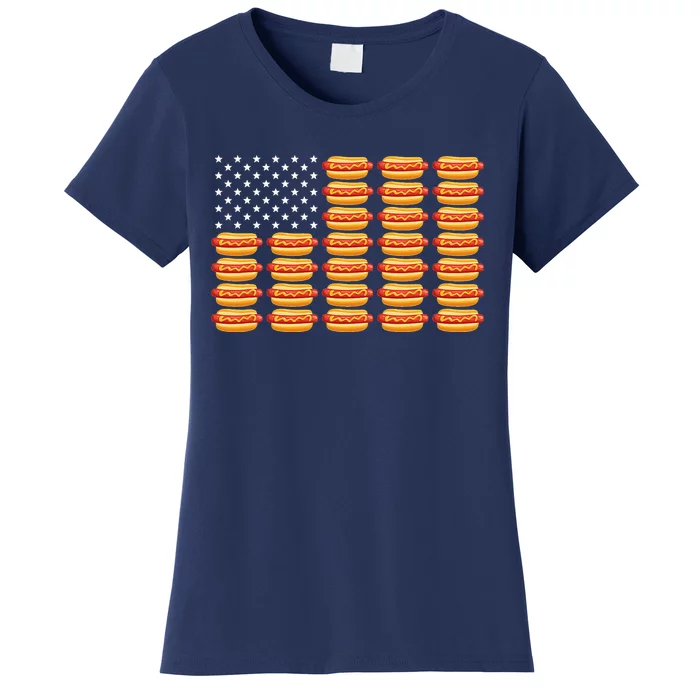 Hot Dog American Flag July 4th Patriotic Women's T-Shirt