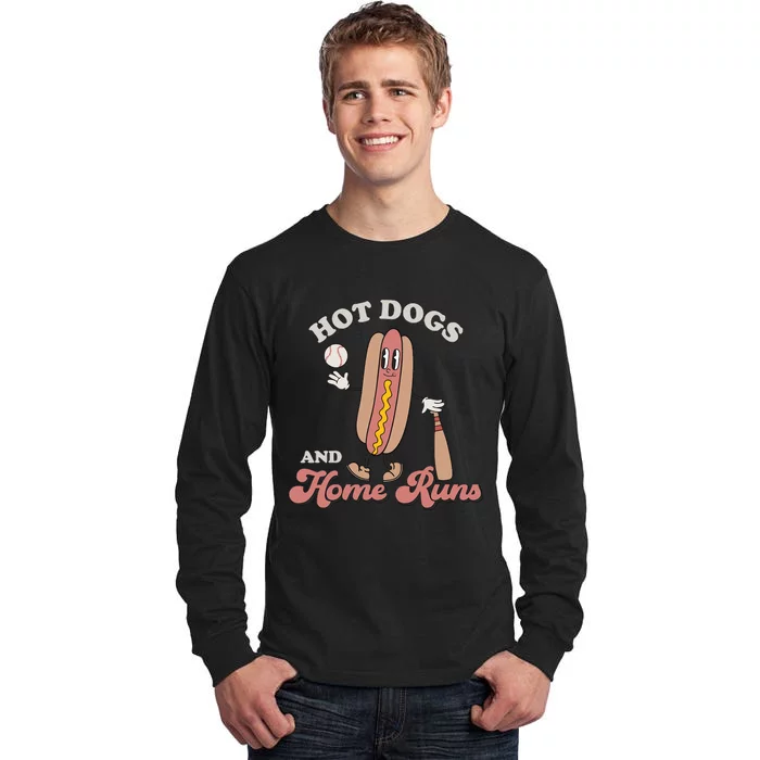 Hot Dogs And Home Runs Retro Baseball Season Baseball Groovy Funny Tall Long Sleeve T-Shirt