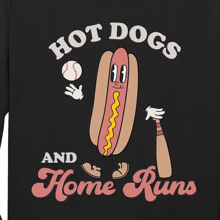 Hot Dogs And Home Runs Retro Baseball Season Baseball Groovy Funny Tall Long Sleeve T-Shirt