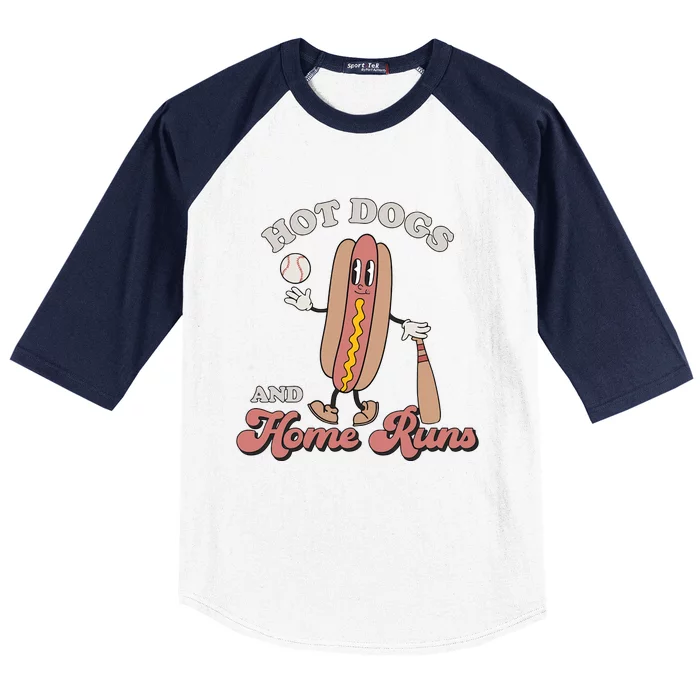 Hot Dogs And Home Runs Retro Baseball Season Baseball Groovy Funny Baseball Sleeve Shirt