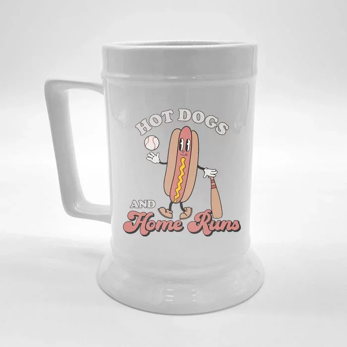 Hot Dogs And Home Runs Retro Baseball Season Baseball Groovy Funny Front & Back Beer Stein