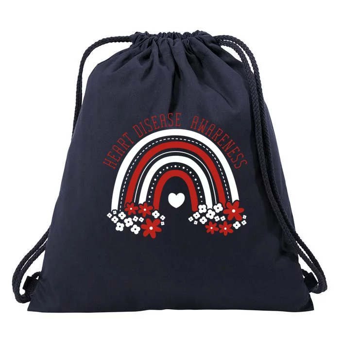 Heart Disease Awareness Month Retro Rainbow Go Red Cute Gift Drawstring Bag