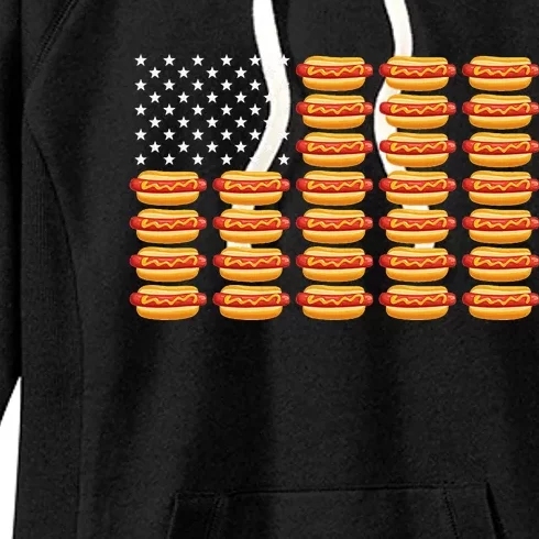 Hot Dog American Flag July 4th Patriotic Women's Fleece Hoodie