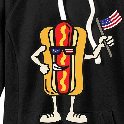 Hot Dog American Flag July 4th Patriotic Bbq Women's Fleece Hoodie