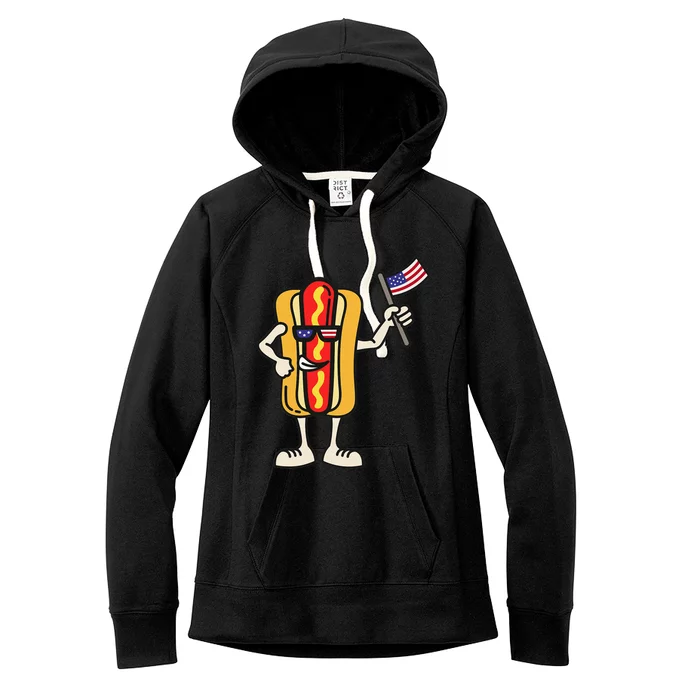 Hot Dog American Flag July 4th Patriotic Bbq Women's Fleece Hoodie