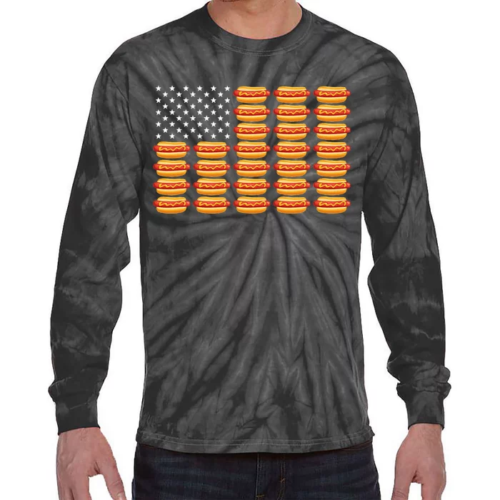 Hot Dog American Flag Patriotic Summer Bbq Funny Tie-Dye Long Sleeve Shirt