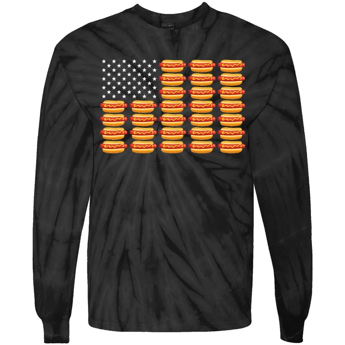 Hot Dog American Flag Patriotic Summer Bbq Funny Tie-Dye Long Sleeve Shirt