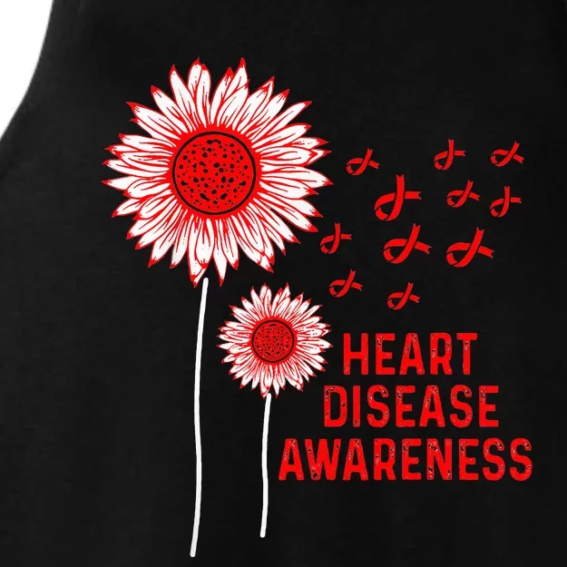 Heart Disease Awareness Sunflower Red Ribbon Ladies Tri-Blend Wicking Tank