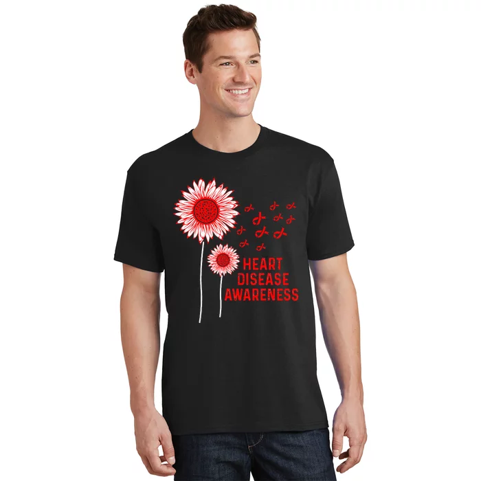 Heart Disease Awareness Sunflower Red Ribbon T-Shirt