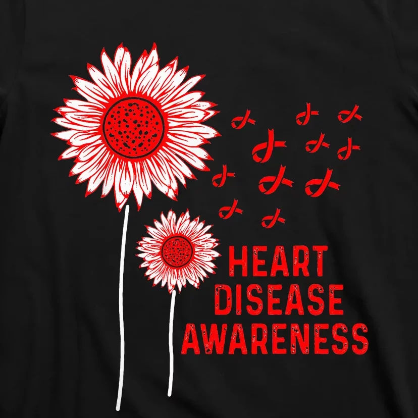 Heart Disease Awareness Sunflower Red Ribbon T-Shirt