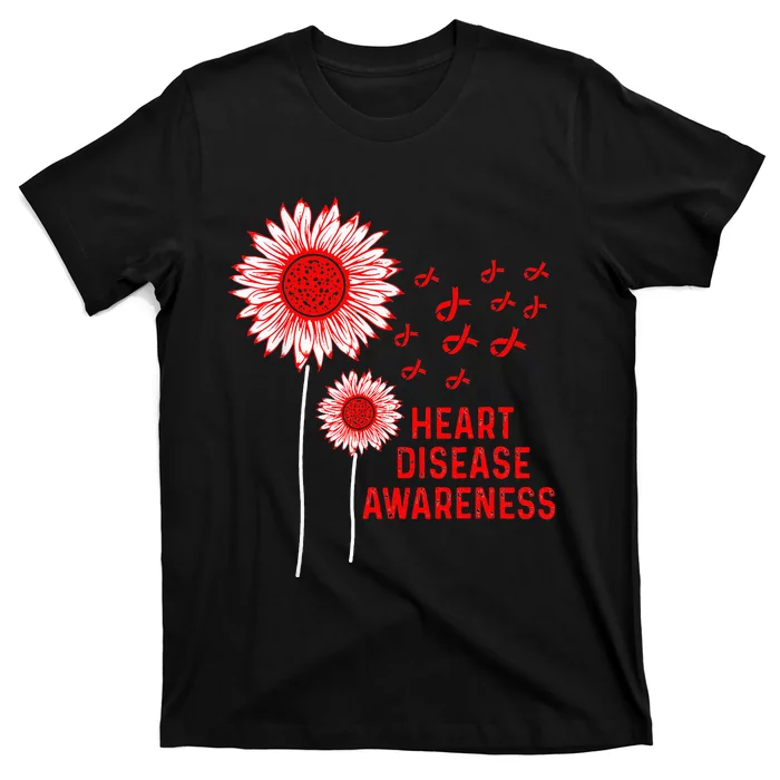 Heart Disease Awareness Sunflower Red Ribbon T-Shirt