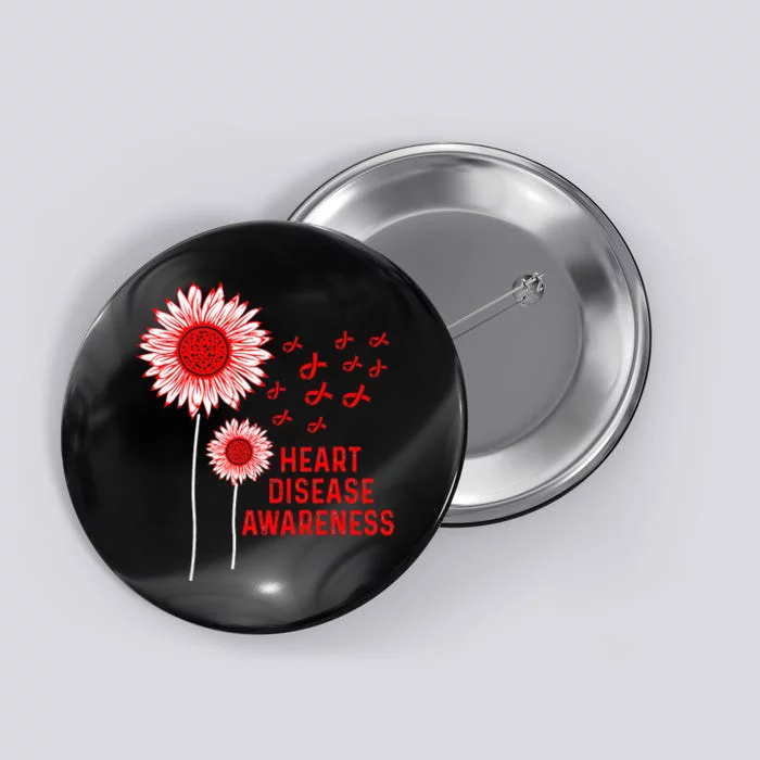 Heart Disease Awareness Sunflower Red Ribbon Button