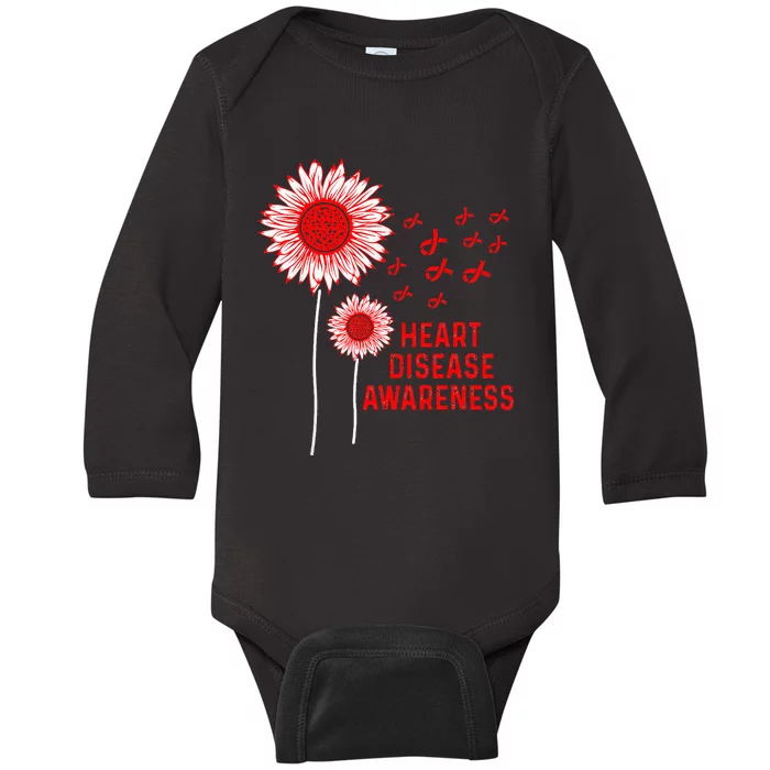 Heart Disease Awareness Sunflower Red Ribbon Baby Long Sleeve Bodysuit